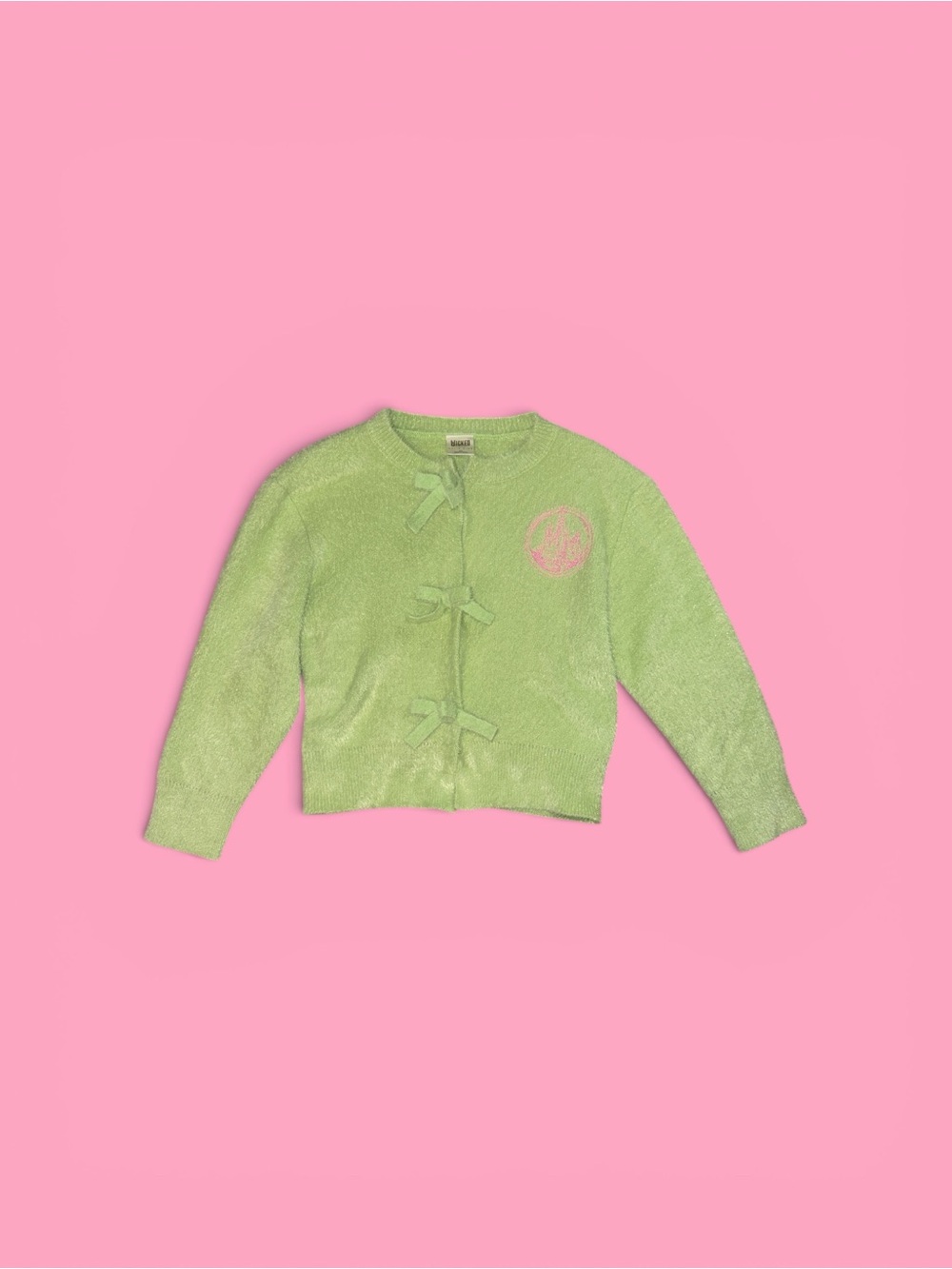 Wicked by Katie Kime Light Green Bow-Front Cardigan Kids Fluffy Soft Sweater NWT